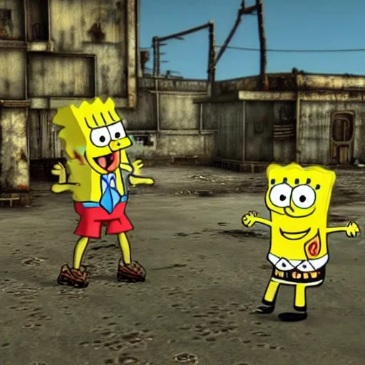 Image similar to Spongebob in Fallout 3, gameplay footage, 8k, very intricate, very detailed,