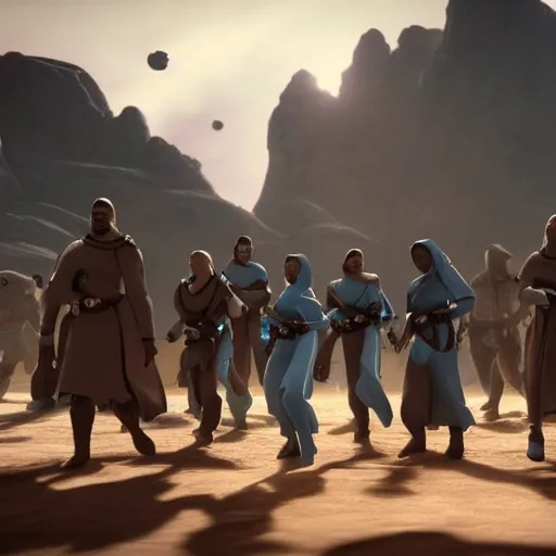 Prompt: a group of Jedi on the planet Felucia, cinematic