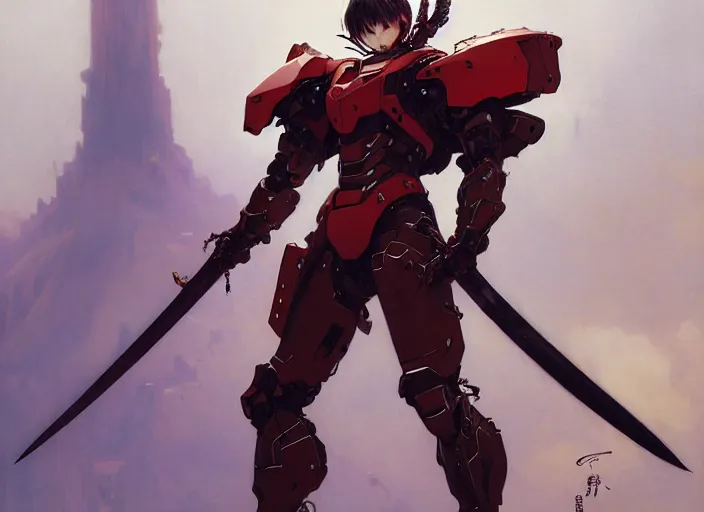 Prompt: character design game art digital 2 d man samurai evangelion cyborg armor by gaston bussiere, anna nikonova aka newmilky, greg rutkowski, yoji shinkawa, yoshitaka amano, tsutomu nihei, riccardo federici, moebius, donato giancola, trending on artstation, featured on pixiv