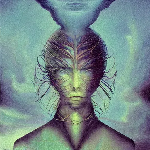 Prompt: everything is connected. digital artwork by vincent bons, michael whelan, remedios varo and gerardo dottori. grainy and rough. interesting pastel colour palette. beautiful light. oil and water colour based on high quality render.