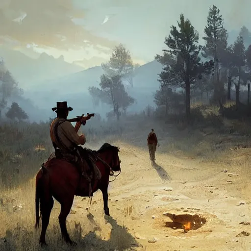 Image similar to red dead redemption, painted by greg rutkowski