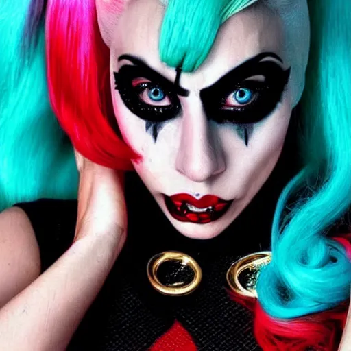 Prompt: lady gaga as harley quinn highly detailed