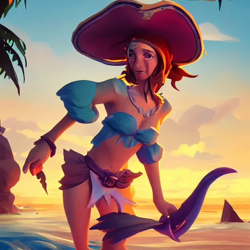 Image similar to jack the pirate mermaid on sea of thieves game avatar hero, behance hd by jesper ejsing, by rhads, makoto shinkai and lois van baarle, ilya kuvshinov, rossdraws global illumination