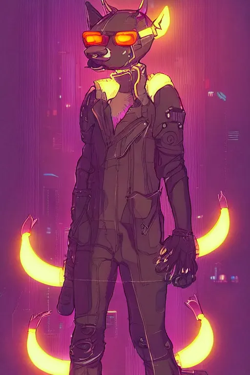 Prompt: a cyberpunk anthropomorphic fox with a fluffy tail, comic art, trending on furaffinity, cartoon, kawaii, backlighting, furry art!!!, neon