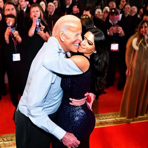 Prompt: joe biden hugging kim kardashian