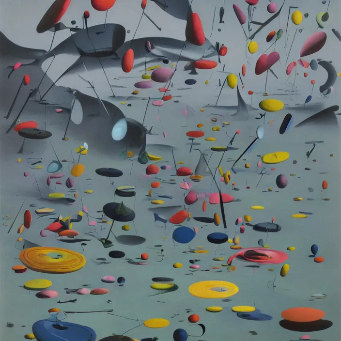 Prompt: the first colors getting out of the primordial soup to walk on land. painting by yves tanguy, walton ford