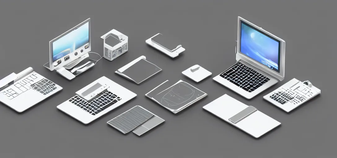 Image similar to Isometric 3d octane render of computer icons