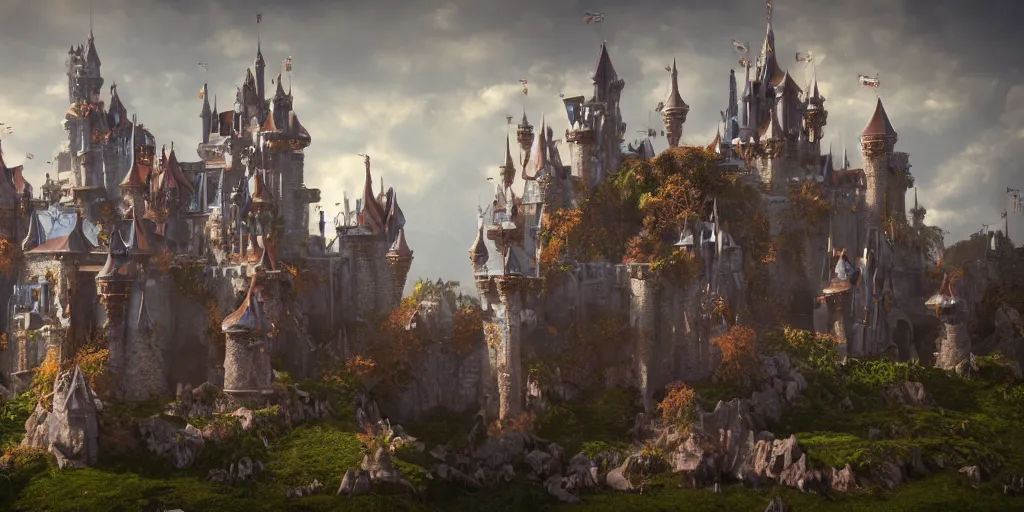 Image similar to a fantasy castle, extremely detailed, Behrens style, unreal 5 render, fantasy digital art, octane render, beautiful composition, trending on artstation, award-winning photograph, masterpiece