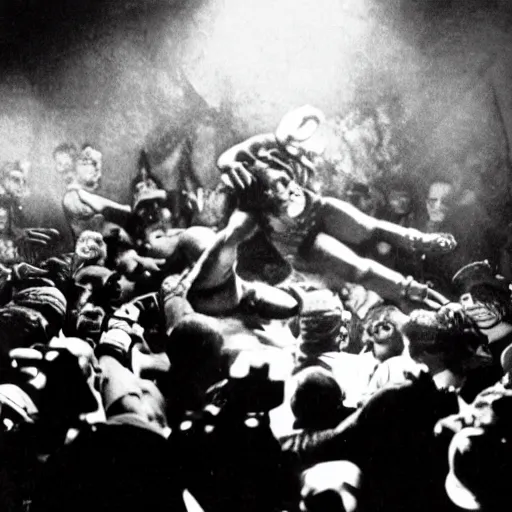 Image similar to photograph of lucha libre, nineteen twenties, avant garde, german expressionist cinema, by fritz lang, dramatic lighting, epic composition