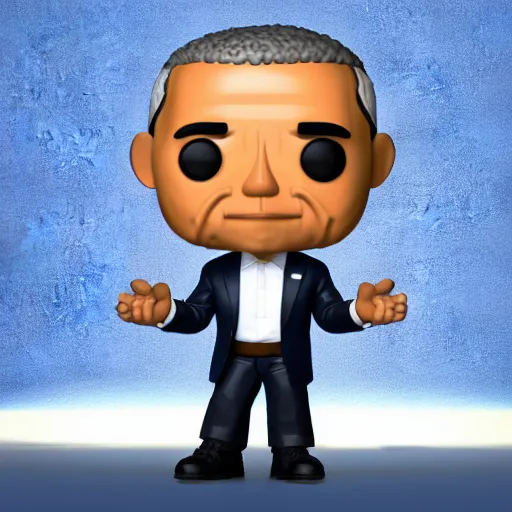 Image similar to full body 3d render of barack obama as a funko pop, studio lighting, white background, blender, trending on artstation, 8k, highly detailed