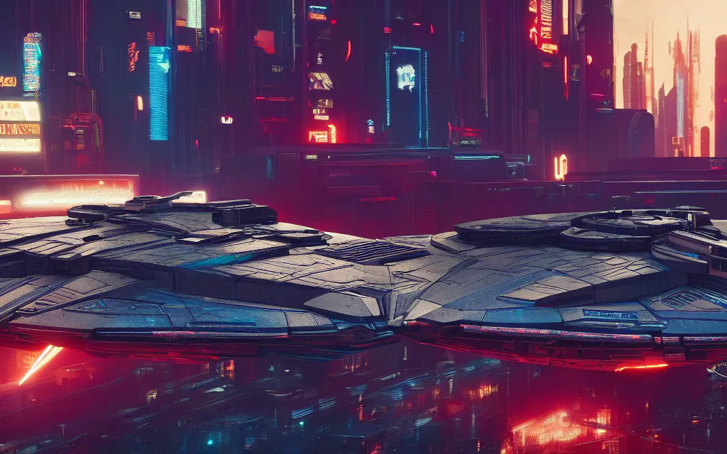 Image similar to ( cyberpunk 2 0 7 7, bladerunner 2 0 4 9 ) in focus detailed background, a highly detailed futuristic biomechanical thick smooth millennium falcon, 8 k, photographic, octane render, photorealistic, render by stephen martiniere, brian sum and annie leibowitz, the movie by ridley scott