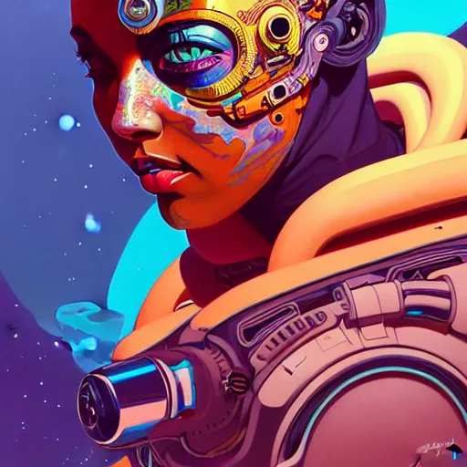 Image similar to high quality high detail portrait of a diesel punk jinx in an alien world, tristan eaton, victo ngai, artgerm, rhads, ross draws, hyperrealism, intricate detailed, alphonse mucha, 8 k, sci - fi, pastel colors, artstation,