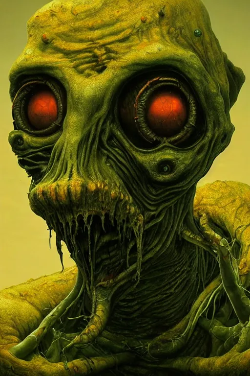 Image similar to perfectly - centered horror portrait - photograph of a brutal scary terrifying ugly monstrous alien goblin creature real life portrait by beksinski and jean delville, slimy pus oozing specular, unreal engine 5, photorealism, hd quality, 8 k resolution, cinema 4 d, hdr dramatic cinematic lighting