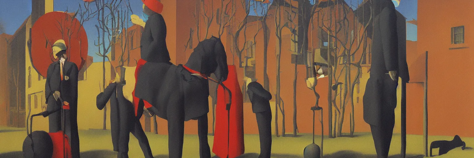 Prompt: three ring circus painting magritte