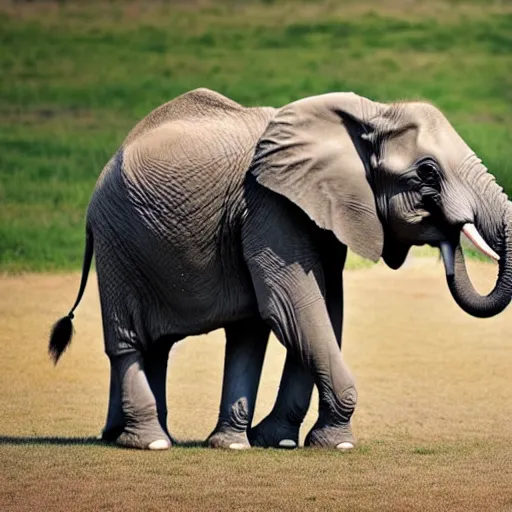 Prompt: an elephant standing on one leg, photography