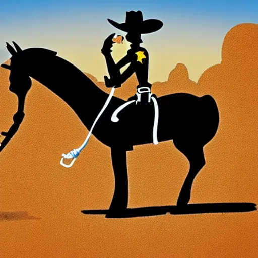 Prompt: lucky luke smoke a cigarette on a horse in a western country