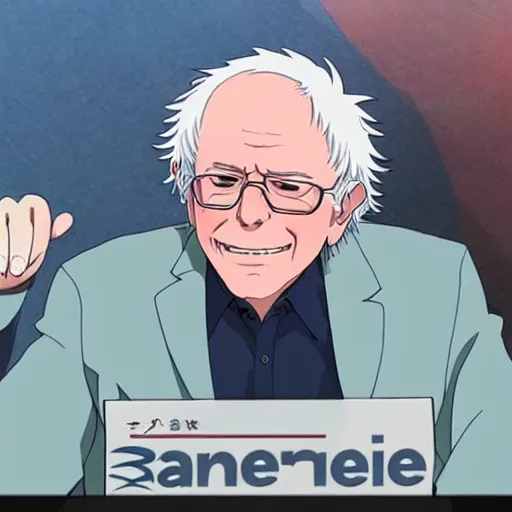 Image similar to Bernie sanders as an anime character, detailed animation, studio ghibli