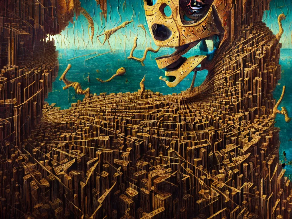 Image similar to highly detailed photo of canvas painting, trending on deviantart, neo surrealism, sharp focus, 4 k, a lot of little details, octane, masterpiece, art by max ernst