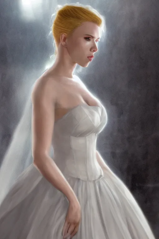 Image similar to Scarlett Johansson in a Wedding Dress, artstation, 4k detailed