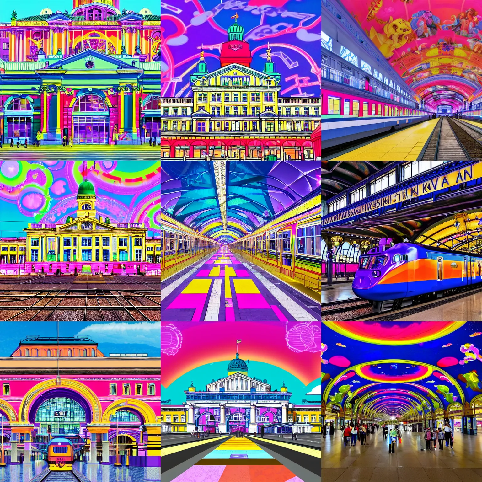 Prompt: helsinki railway station in the style of lisa frank