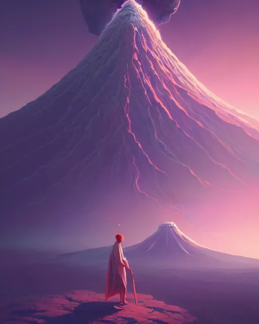 Prompt: highly detailed surreal vfx portrait of a sacred volcano, stephen bliss, unreal engine, greg rutkowski, loish, rhads, beeple, makoto shinkai and lois van baarle, ilya kuvshinov, rossdraws, tom bagshaw, alphonse mucha, global illumination, detailed and intricate environment