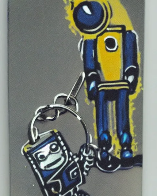 Prompt: keychain of artist screaming at robot, ebay listing, product picture, new, thumbnail