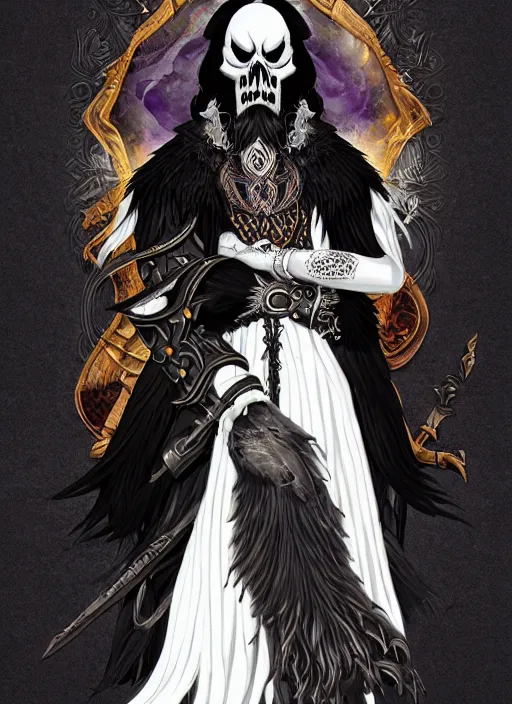 Image similar to raven warlock, wind magic, exquisite details, black beard, white background, by studio muti