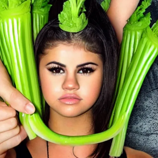 Image similar to photo of human celery with selena gomez face