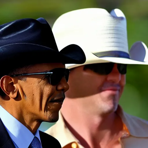 Prompt: obama with sunglasses and cowboy hat