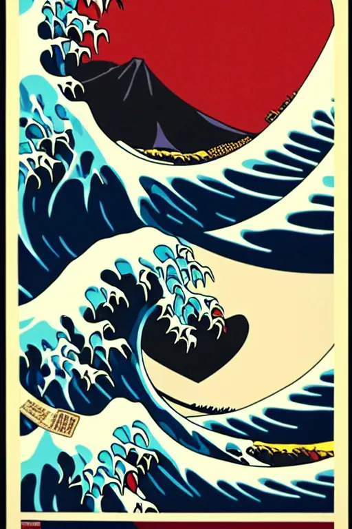 Image similar to Patrick Nagel and Shepard Fairey Poster of The Great Wave off Kanagawa