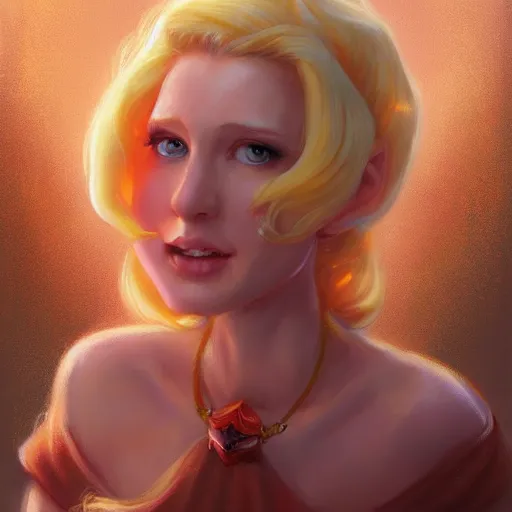 Image similar to princess peach as realistic blond human character art portrait, matte fantasy painting, deviantart artstation, by jason felix by steve argyle by tyler jacobson by peter mohrbacher, cinema c 9. 0