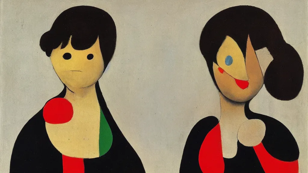 Prompt: A decent young girl portrait by Joan Miro.