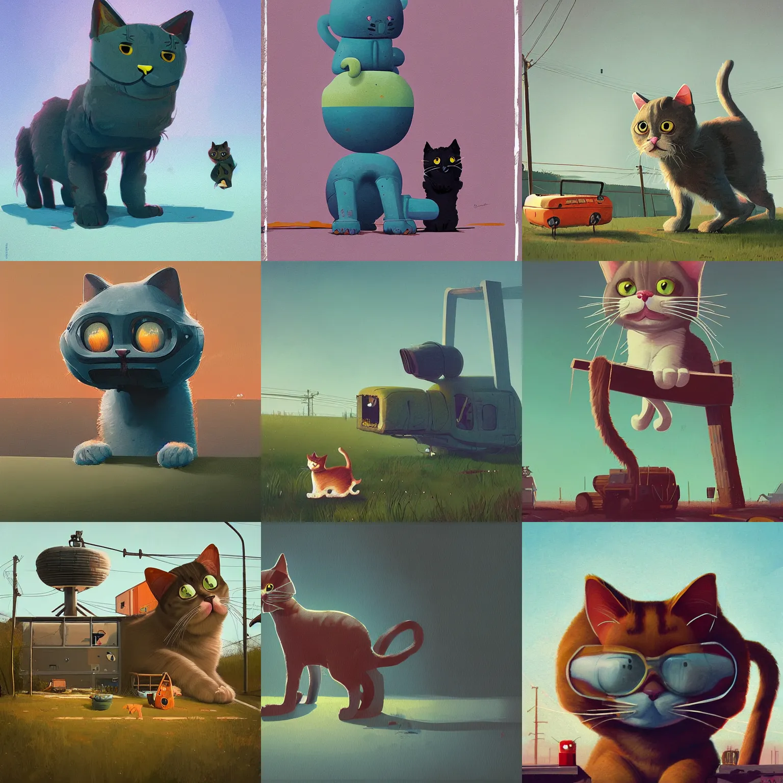 Prompt: stalenhag simon cute cat by