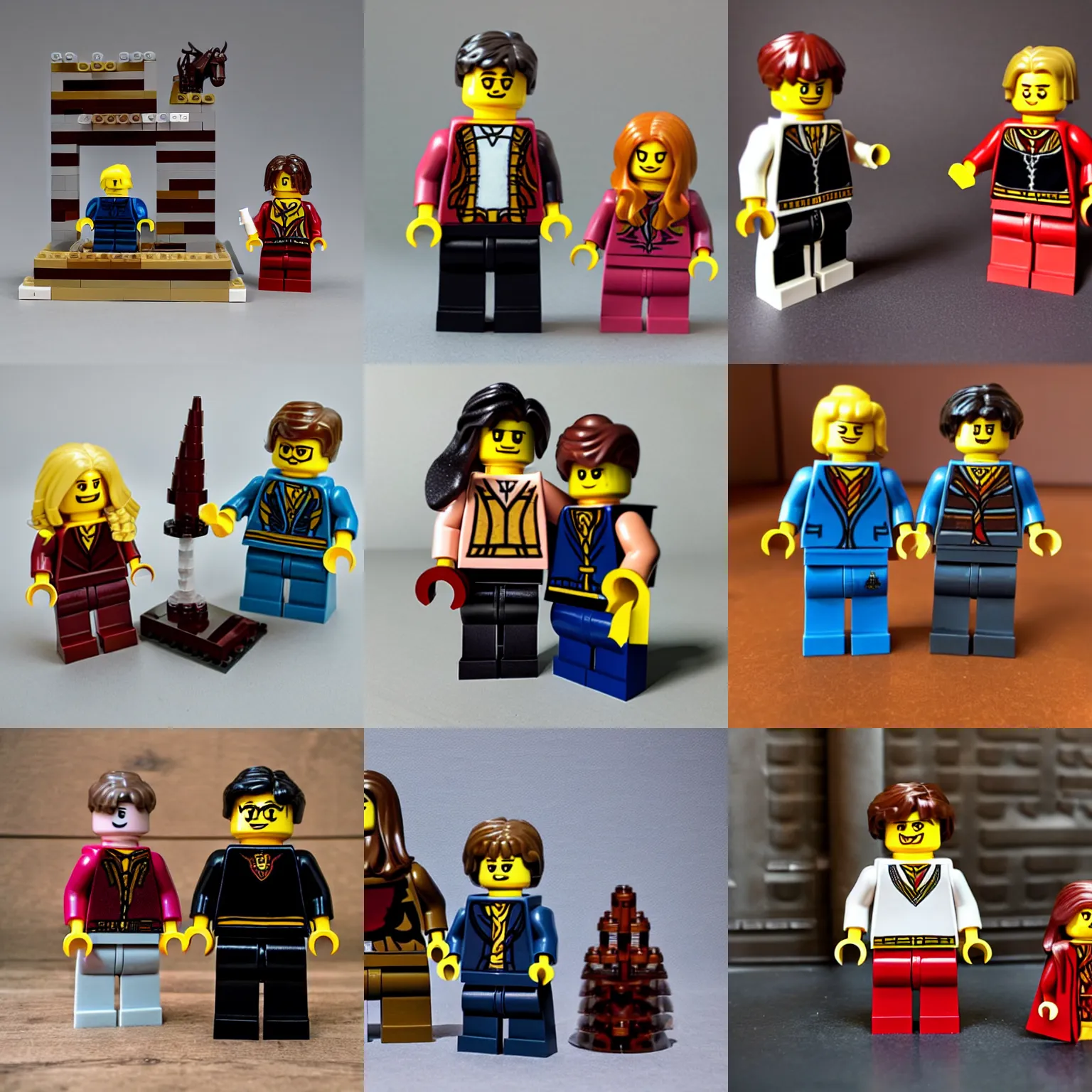 Prompt: Harry Potter and Hermione as lego, product photo