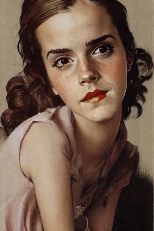 Image similar to Emma Watson portrait by Norman Rockwell