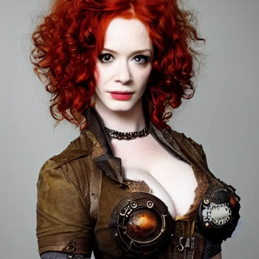 Image similar to photo of christina hendricks as a steampunk amazon warrior