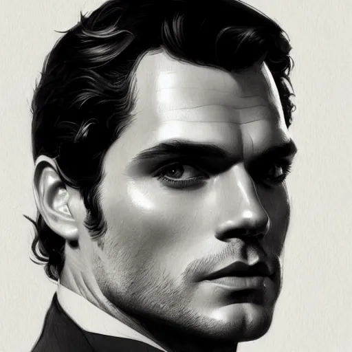 Image similar to henry cavill as james bond, portrait, highly detailed, digital painting, artstation, concept art, sharp focus, illustration, art by artgerm and greg rutkowski and alphonse mucha