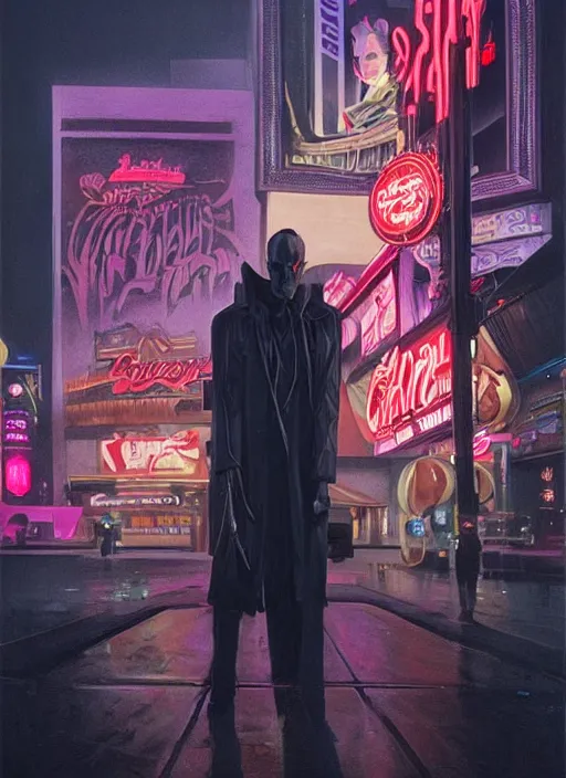 Image similar to 35mm kodak portra portrait of a shadowrun vampire on the Las Vegas strip at night by tomer hanuka and tom bagshaw, handsome face, blood, urban fantasy, hyper realism, high detail, octane render, 8k, trending on artstation, CGsociety, concept art