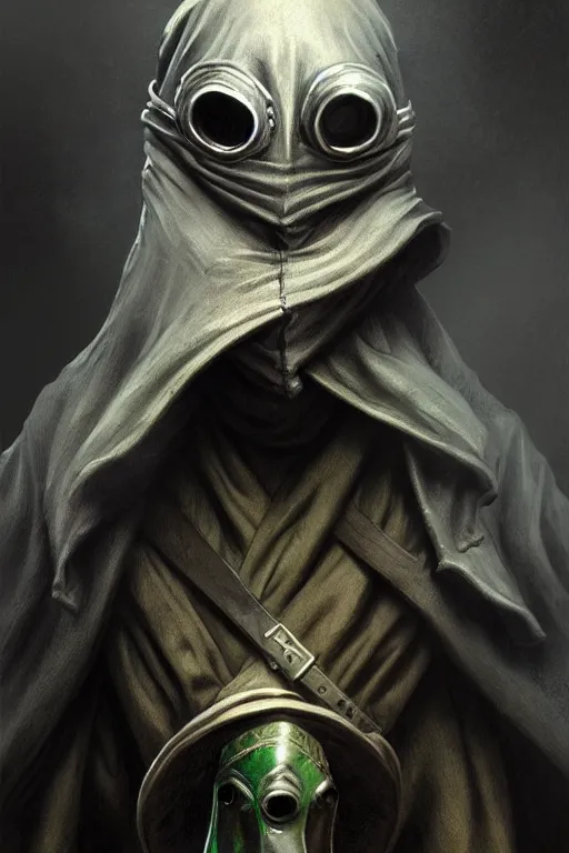 Image similar to Close-up of Plague Doctor, dark fantasy, portrait, highly detailed, digital painting, artstation, concept art, sharp focus, illustration, art by artgerm and greg rutkowski and alphonse mucha