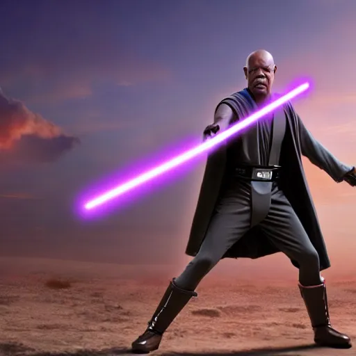 Image similar to mace windu from star wars fighting a with dressed as a furry, 4 k, hyper realistic, dslr, high resolution, landscape, beautiful