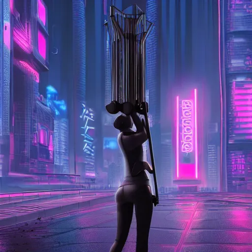 Image similar to a picture of a woman holding an umbrella in the rain, futuristic city, cyberpunk art by fyodor vasilyev, zbrush central contest winner, cubo - futurism, synthwave, darksynth, retrowave