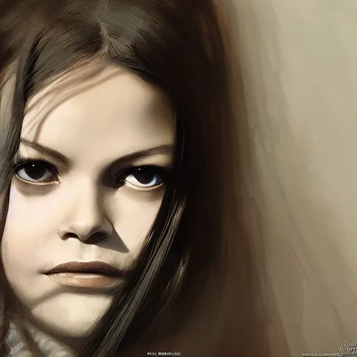 Image similar to closeup portrait of a young claudia cardinale, dramatic light, gorgeous view, depth, high detail, digital art, painted by greg rutkowski and seb mckinnon, by tim burton, trending on artstation