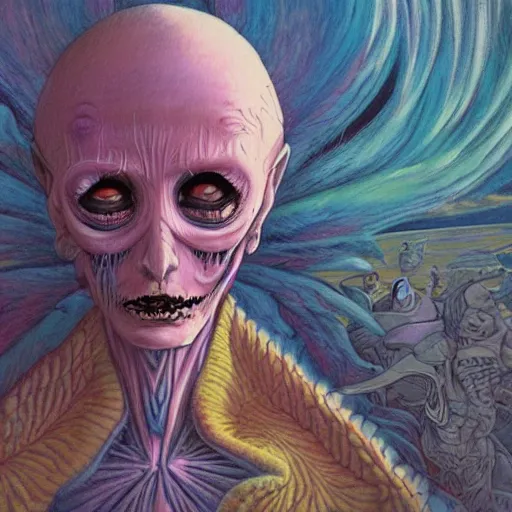 Image similar to original jean giraud art painting, pastel goth aesthetic, creepy kawaii, psychedelic, sabbas apterus