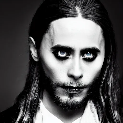 Image similar to jared leto as vampire, portrait, studio lighting, 5 0 mm