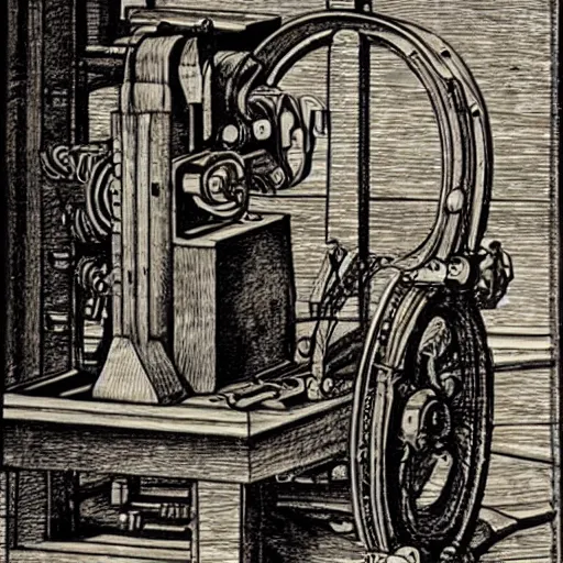 Image similar to really weird obnoxious complex machinery, in renaissance style, da vinci drawing style