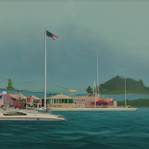 Image similar to yachting club by simon stalenhag