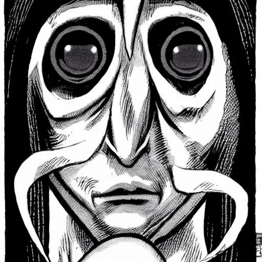 Image similar to hooded man, junji ito,