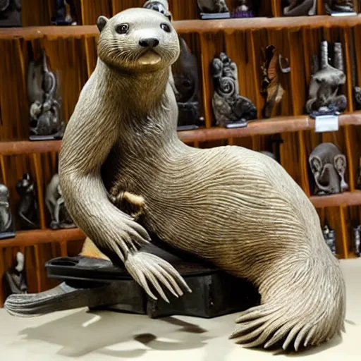 Prompt: mechanical steampunk otter, realistic museum sculpture by patricia piccinini