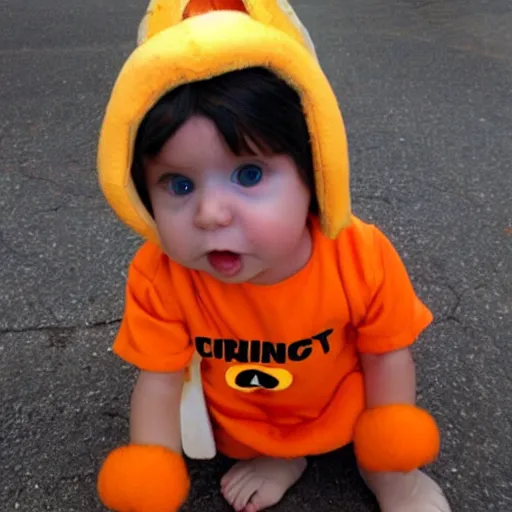 Image similar to cute baby chick dressed as an inmate