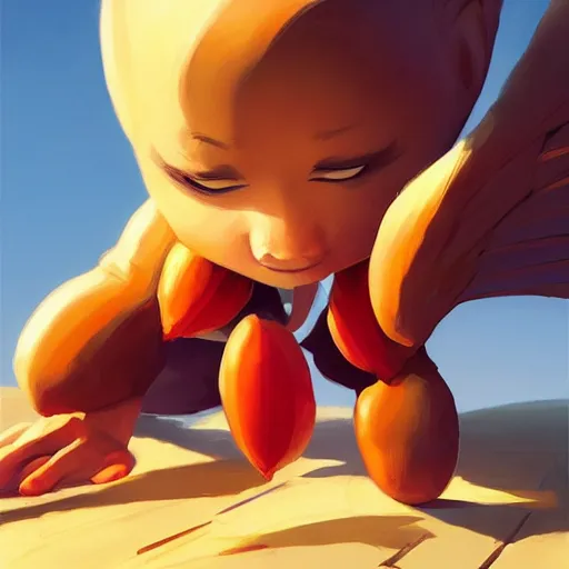 Image similar to peanut, peanut with wings, flying peanut, peanuts behance hd artstation by Jesper Ejsing, by RHADS, Makoto Shinkai and Lois van baarle, ilya kuvshinov, rossdraws